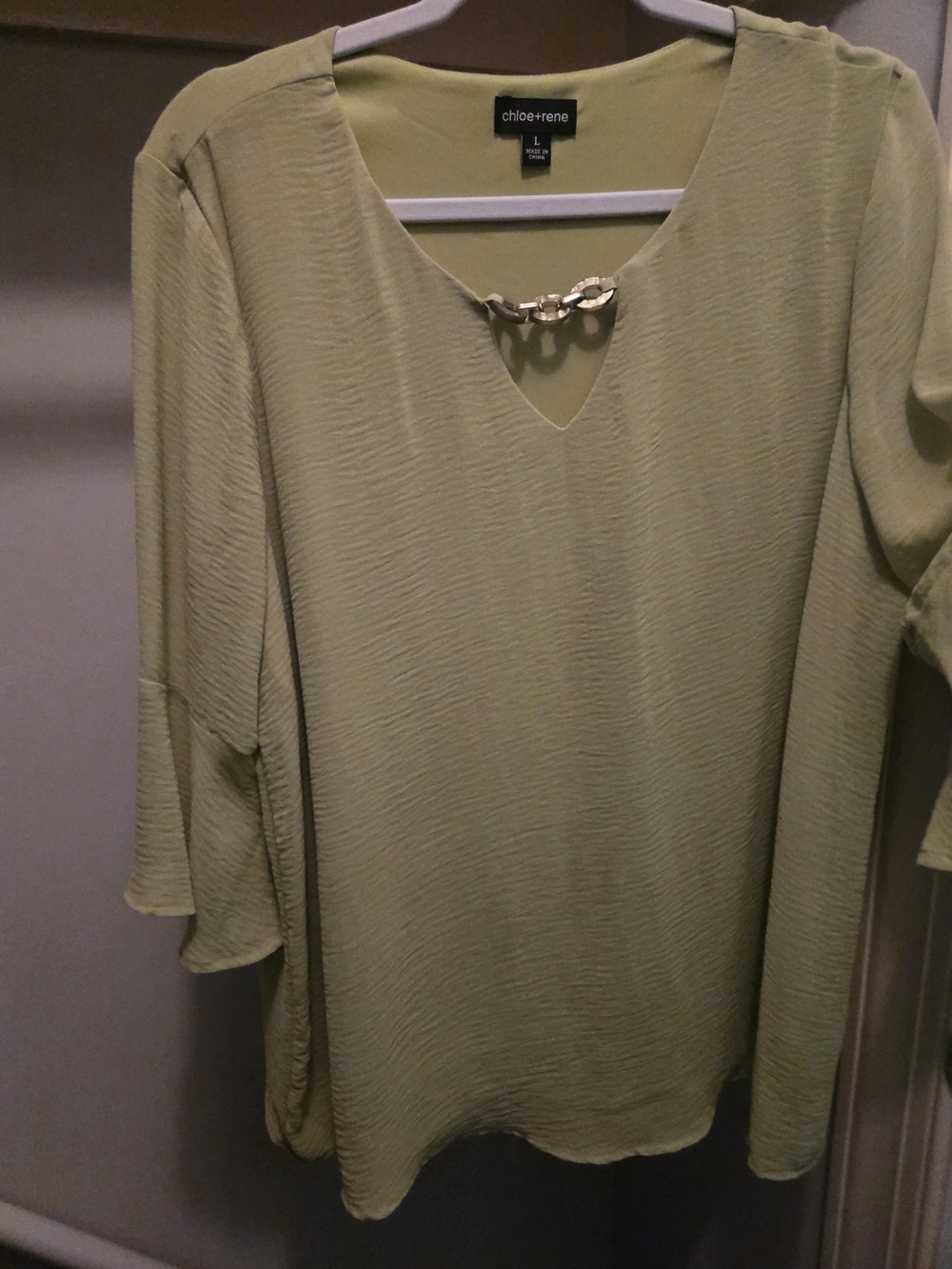 Olive Chain-Accent V-Neck Blouse